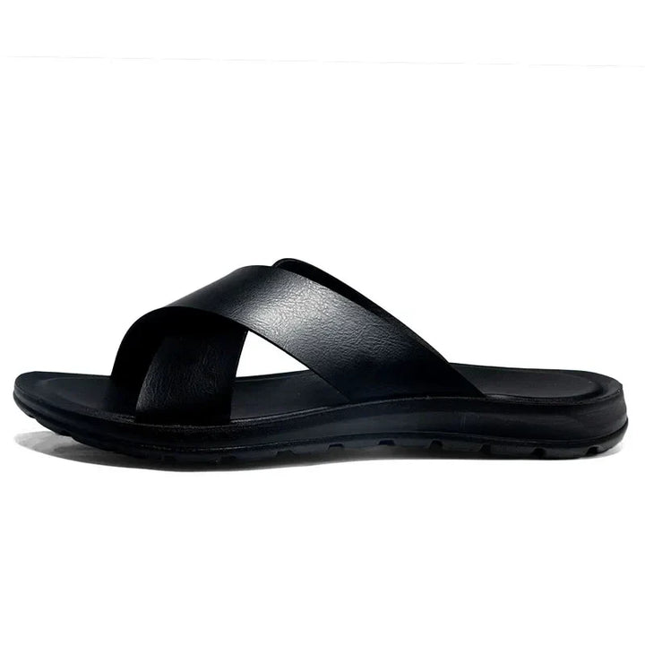 Men's Leather Slide Sandals – Cushioned Ergonomic Footbed
