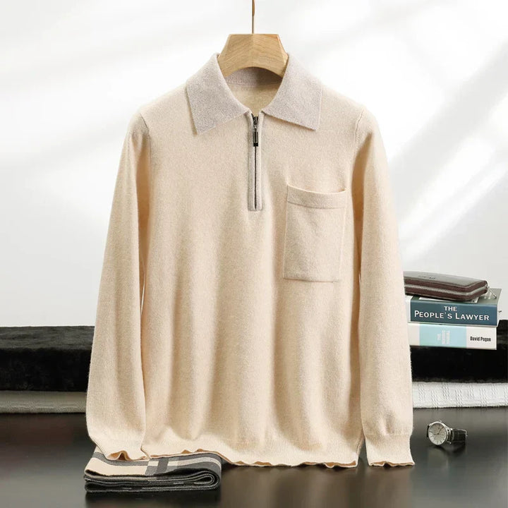 Men's Cashmere Half-Zip Polo Shirt – Contrast Collar Comfort – view 6