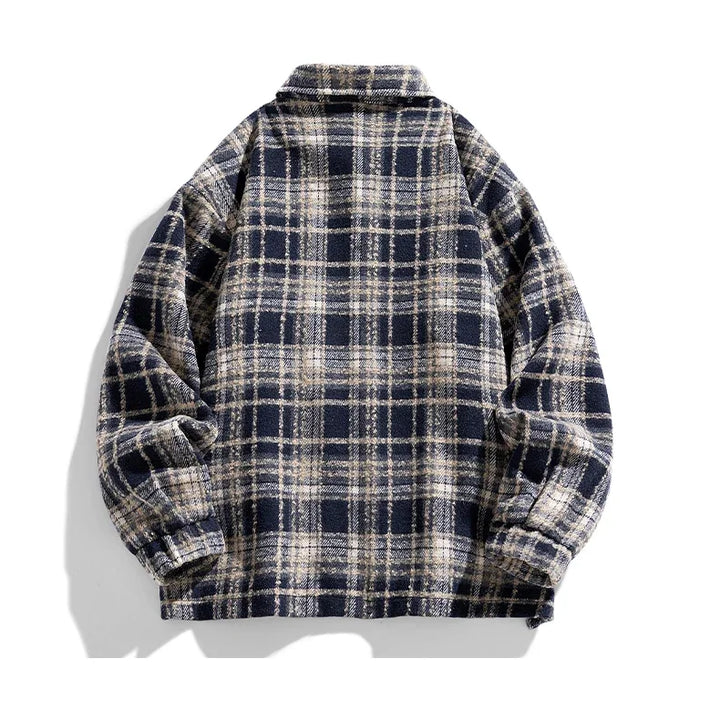 Men's Hikari Flannel Jacket – Fleece-Lined Check Layer – Blue (Unlined)