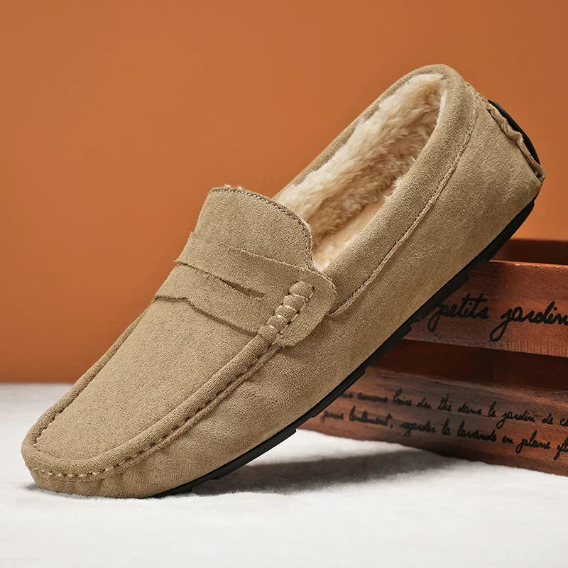 Men's Suede Penny Loafers – Plush-Lined Slip-On Comfort