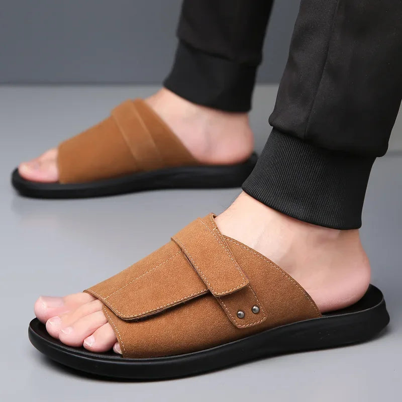 Men's Suede Leather Sandals – Cushioned Footbed – Adjustable Strap – view 4