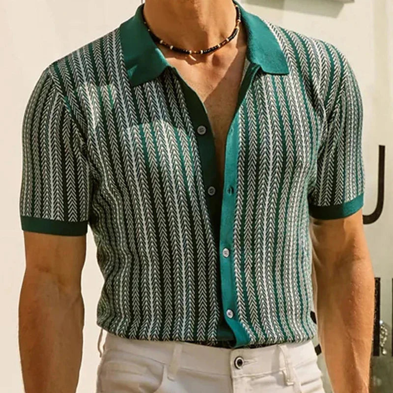 Men's Cotton Knit Shirt – Herringbone Button-Up for Smart Casual – view 5