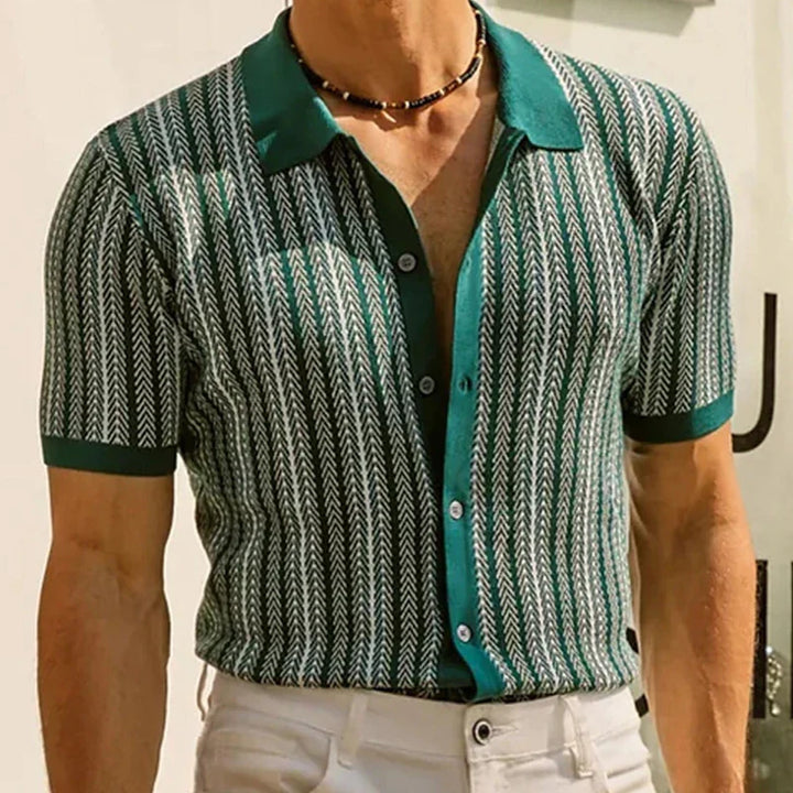 Men's Cotton Knit Shirt – Herringbone Button-Up for Smart Casual – view 5