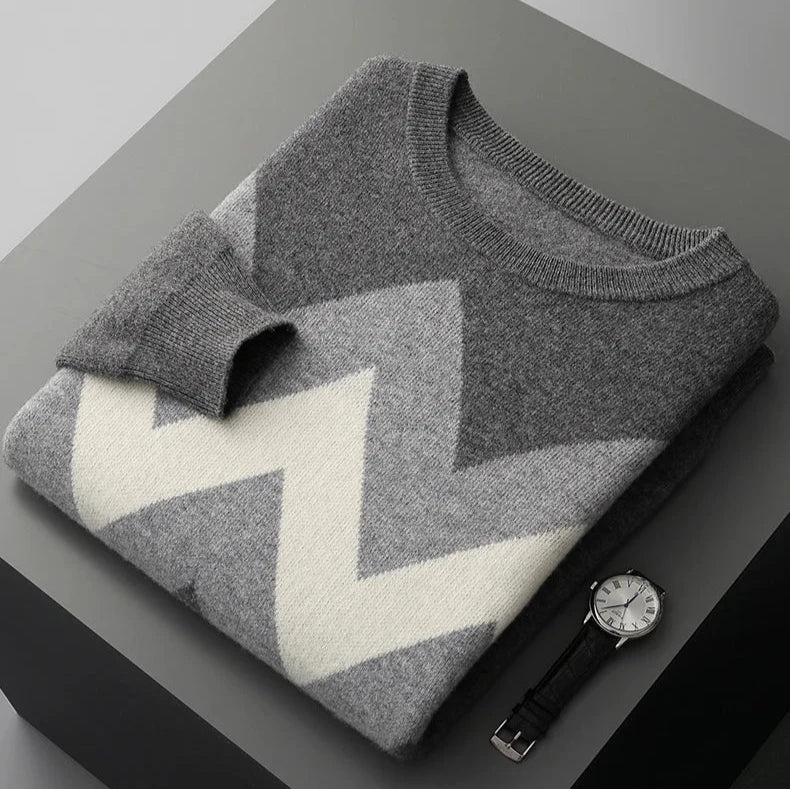 Men's Geometric Knit Jumper – Bold Pattern Crew Neck Sweater – view 9