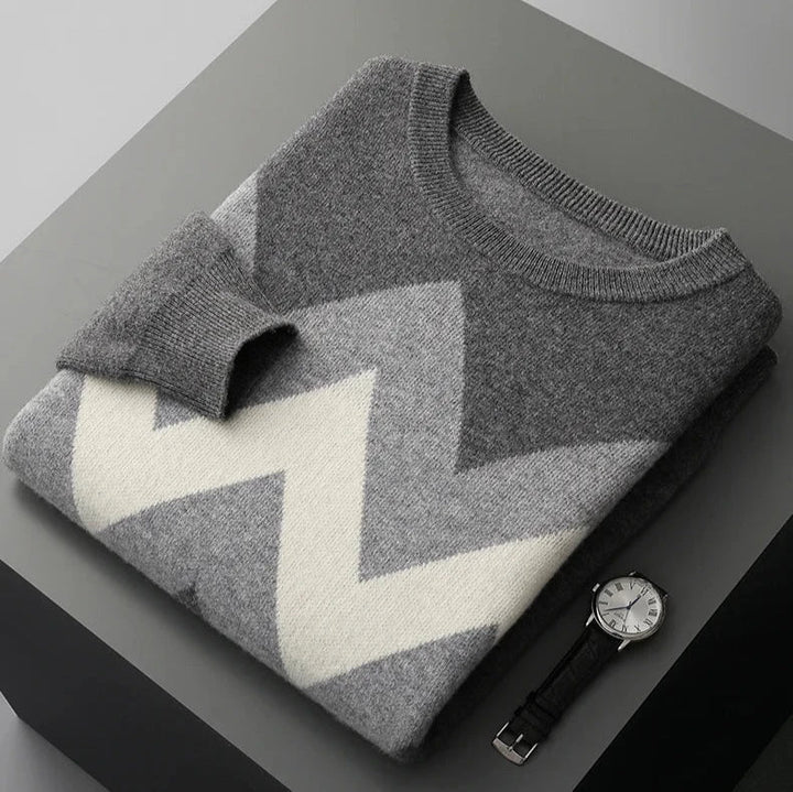 Men's Geometric Knit Jumper – Bold Pattern Crew Neck Sweater – view 9