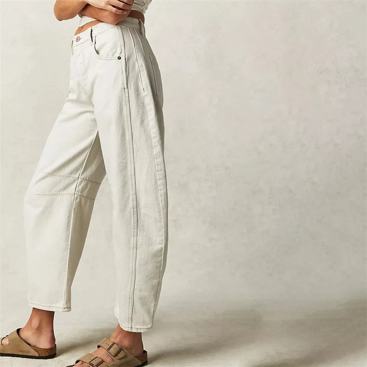 Women's Wide Leg Stretch Jeans – Relaxed Mid-Rise Ankle Length