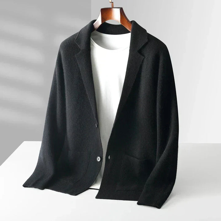 Men's 100% Cashmere Blazer Cardigan – Soft Tailored Layering – view 2