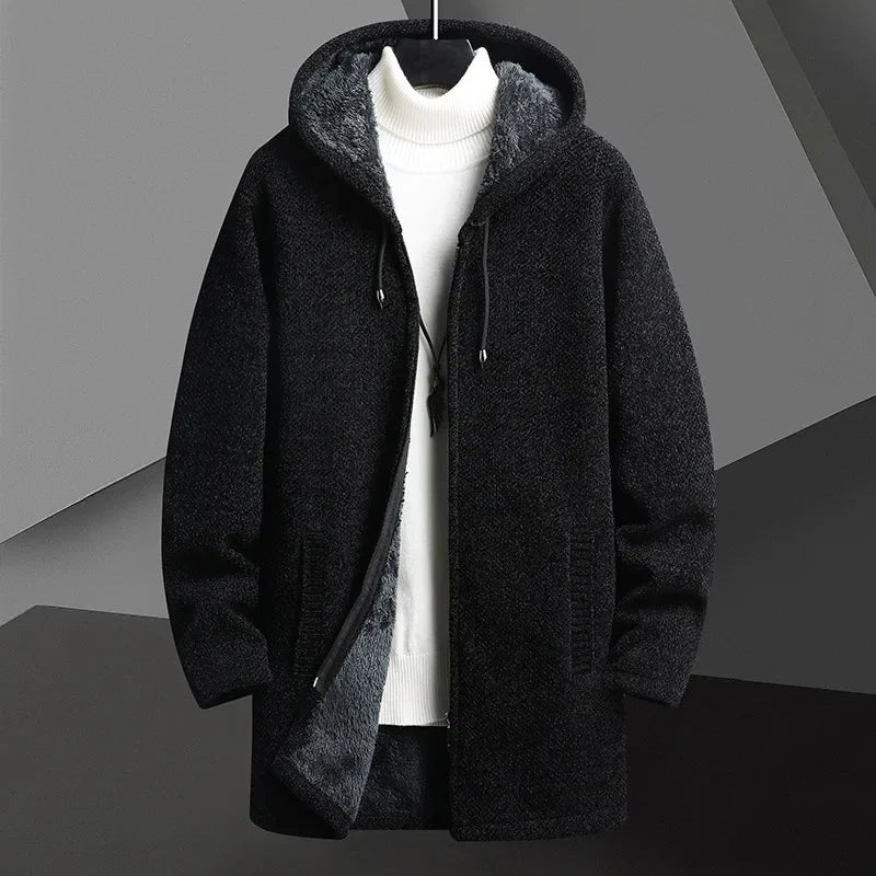 Men's Hooded Knit Overcoat – Fleece-Lined Warm City Layer – view 2