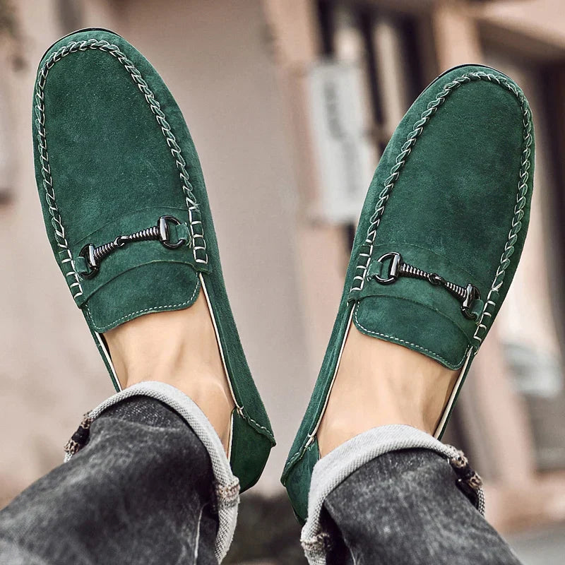 Men's Suede Loafers – Horse-Bit Detail, Non-Slip Sole
