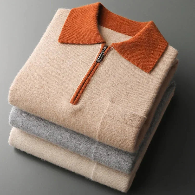 Men's Cashmere Half-Zip Polo Shirt – Contrast Collar Comfort – view 7