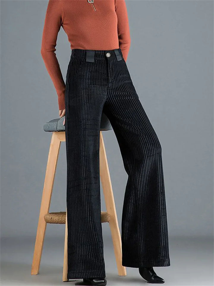 Women's Corduroy Palazzo Trousers – High-Rise '70s Wide-Leg Flare
