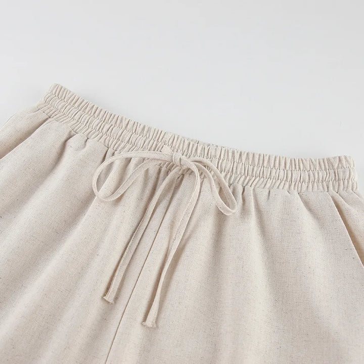 Women's Linen Twin Set – Cropped Top & Wide-Leg Trousers