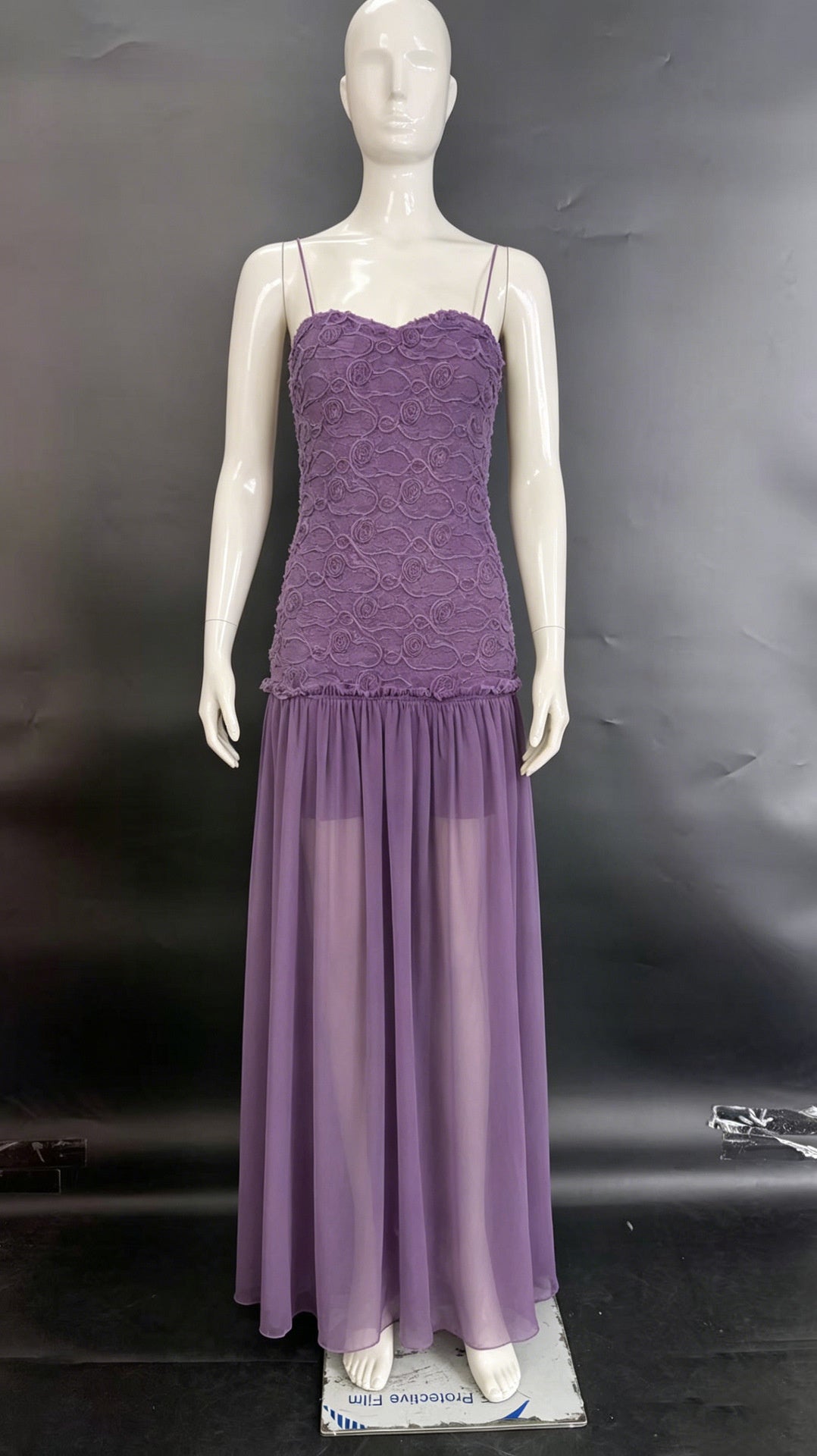 3D Floral Chiffon Strappy Maxi Dress