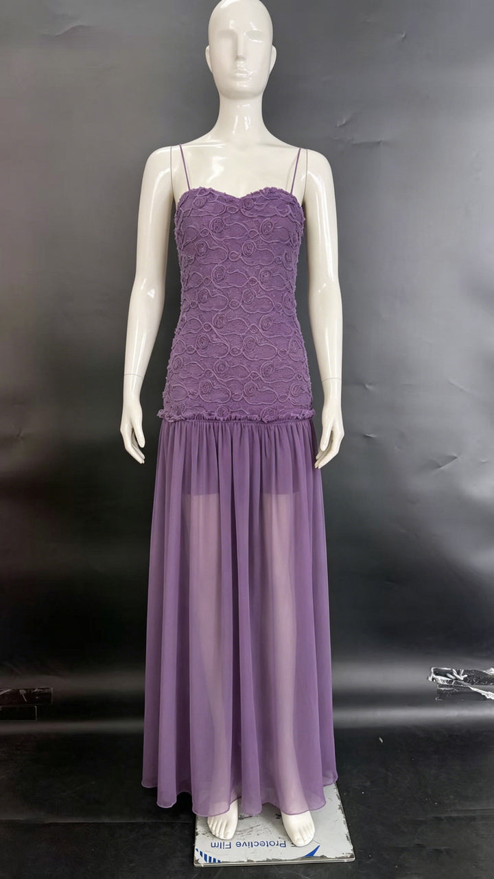 3D Floral Chiffon Strappy Maxi Dress