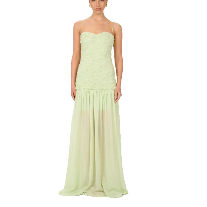 3D Floral Chiffon Strappy Maxi Dress