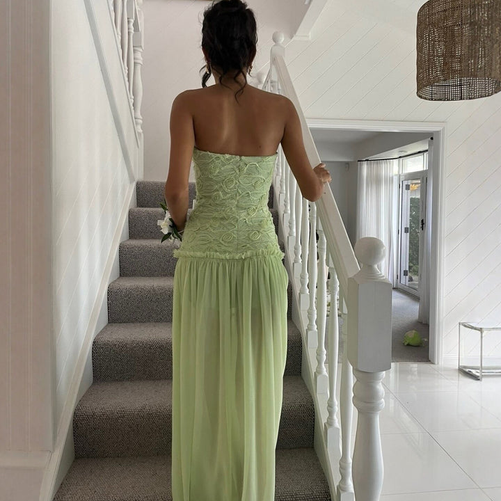 3D Floral Chiffon Strappy Maxi Dress