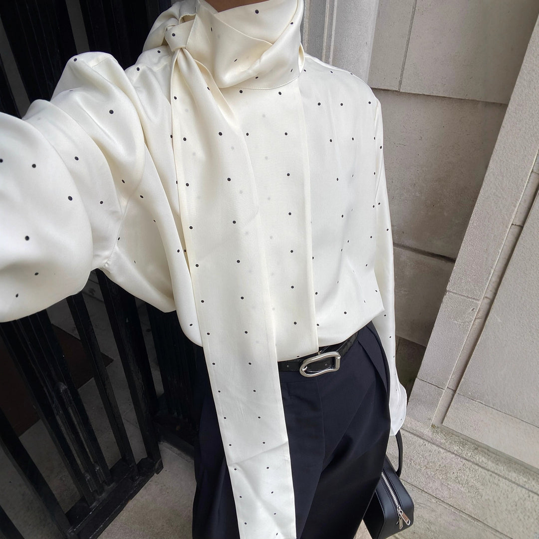 French Ribbon Polka-Dot Loose Shirt