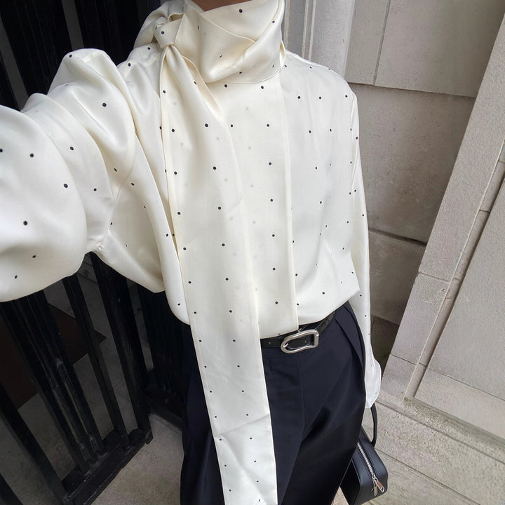 French Ribbon Polka-Dot Loose Shirt
