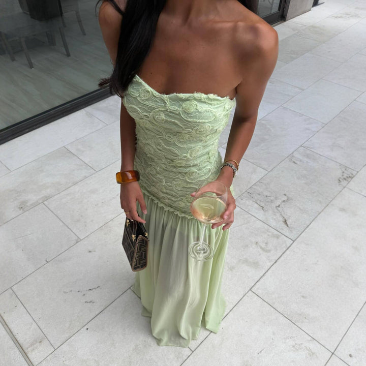 3D Floral Chiffon Strappy Maxi Dress