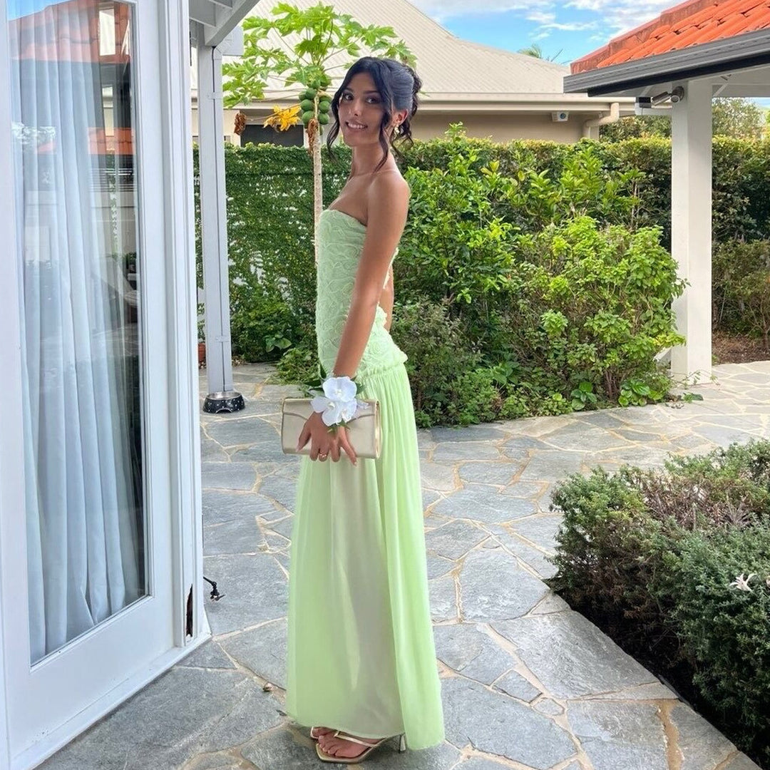 3D Floral Chiffon Strappy Maxi Dress