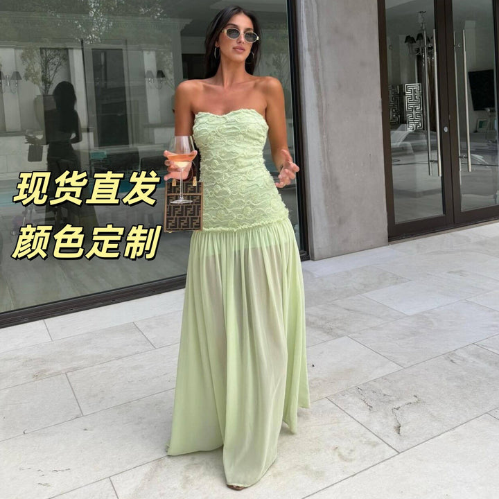 3D Floral Chiffon Strappy Maxi Dress