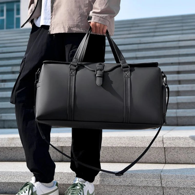 Men's Leather Trim Weekender Duffle - Travel Holdall Bag – view 7