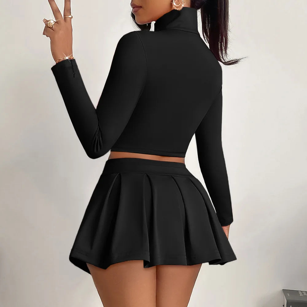 Women's Zip-Up Jacket & Pleated Skirt Set – Gym to Weekend