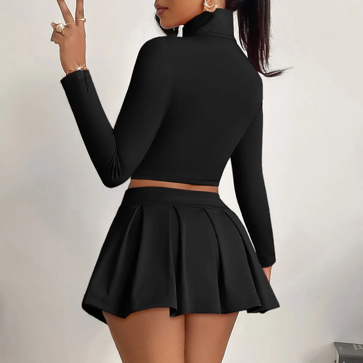 Women's Zip-Up Jacket & Pleated Skirt Set – Gym to Weekend