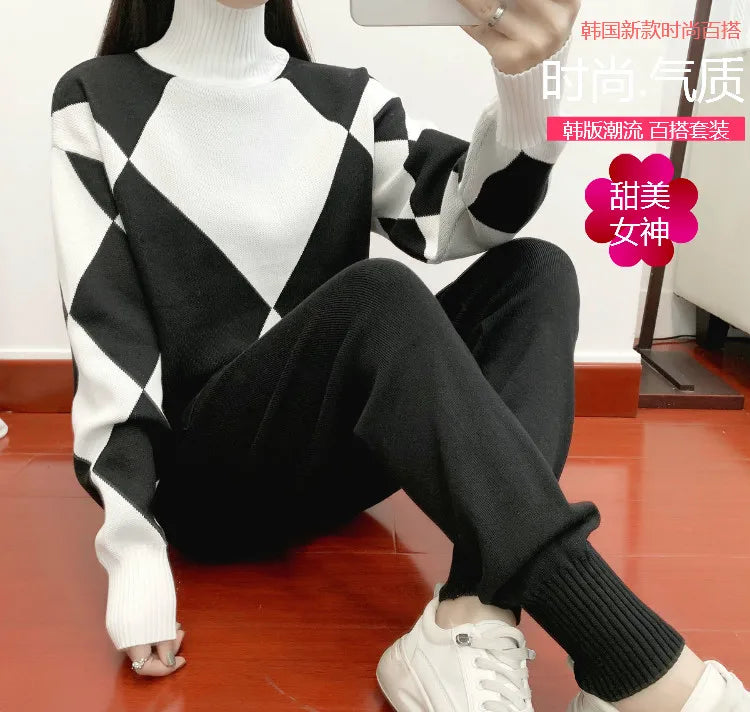 Women's Emilie Knitted Co-ord Set – Geometric Jumper & Joggers
