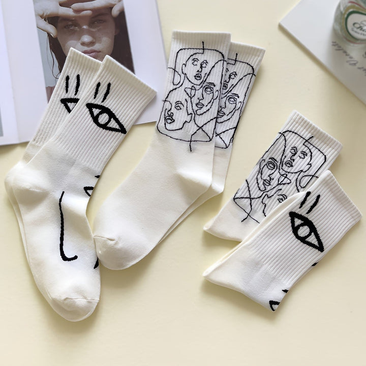 Women's Cotton Crew Socks – Atelier Abstract Line Art Design