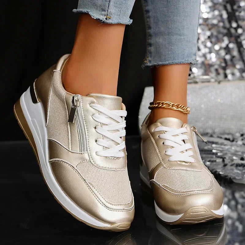 Women's Metallic Orthopedic Platform Sneakers - Cloud-Cushioned