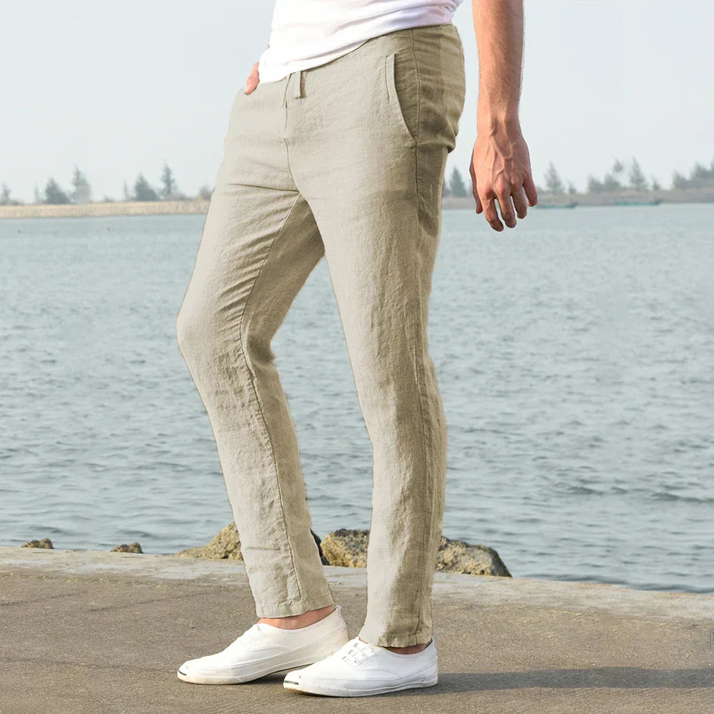 Men's Linen Blend Drawstring Trousers – Lightweight Summer Wear – view 5