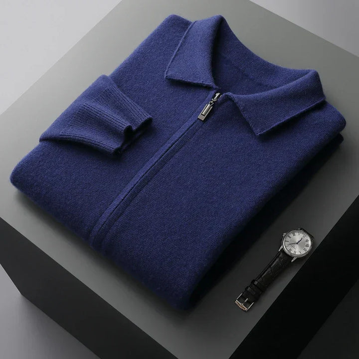 Men's Cashmere Zip Cardigan – Collared Knit with Pockets – view 11