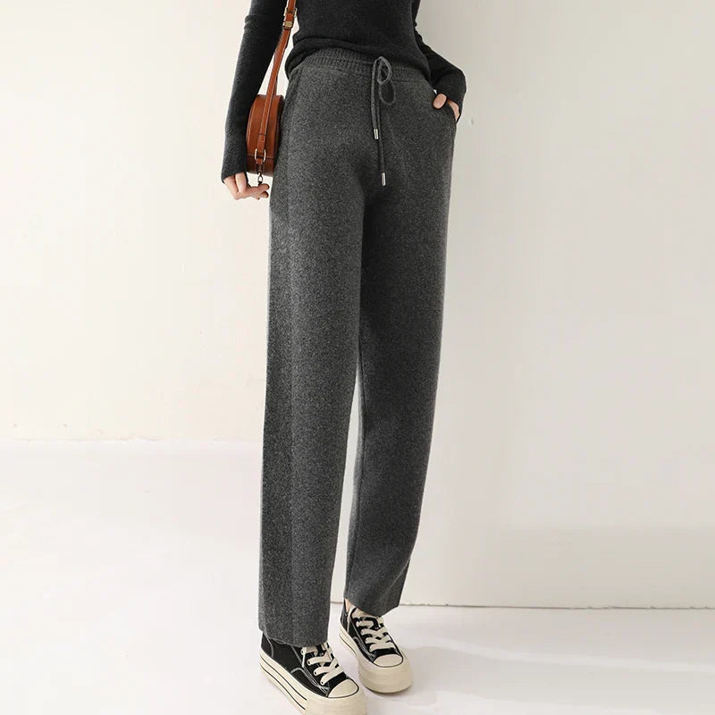 Women's 100% Wool Wide-Leg Trousers – Cosy Drawstring Waist – view 2