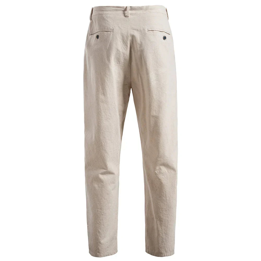 Men's Linen Blend Trousers – Relaxed Pleated Drawstring Fit – view 2