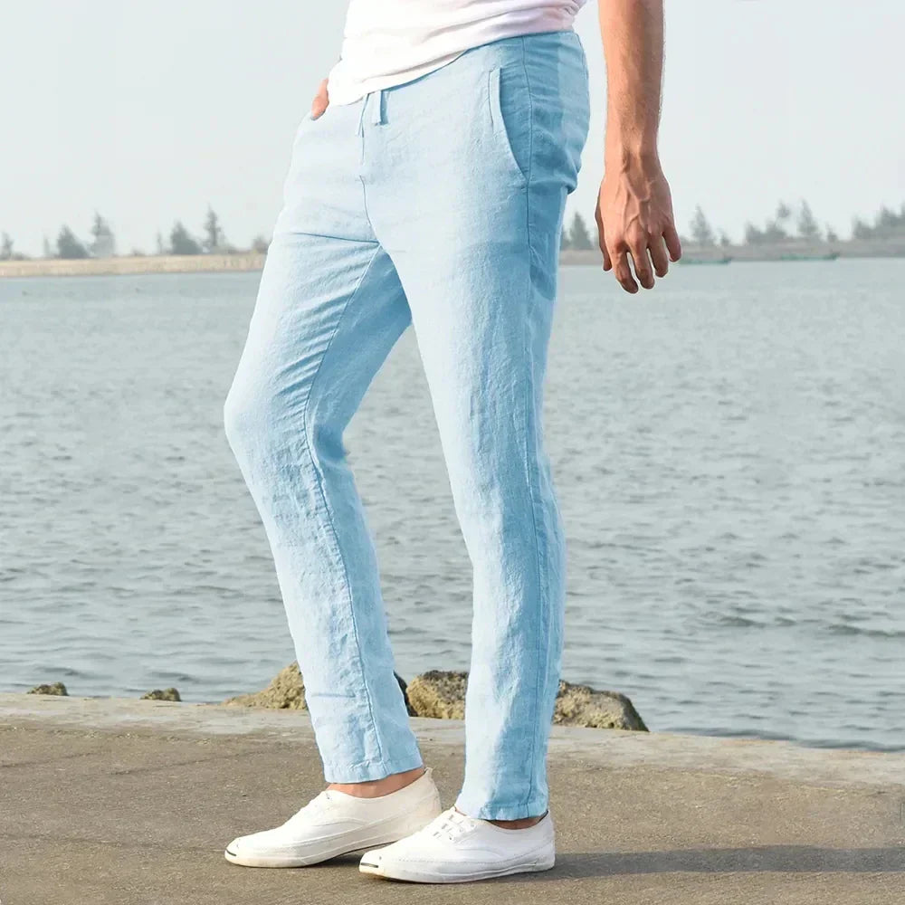 Men's Linen Blend Drawstring Trousers – Lightweight Summer Wear – view 6