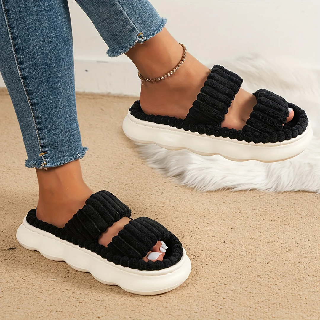 Women's Corduroy Slippers – Cushioned EVA Sole House Shoes – White