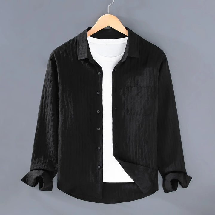 Men's Relaxed Linen Shirt – Breathable Summer Casual – Black