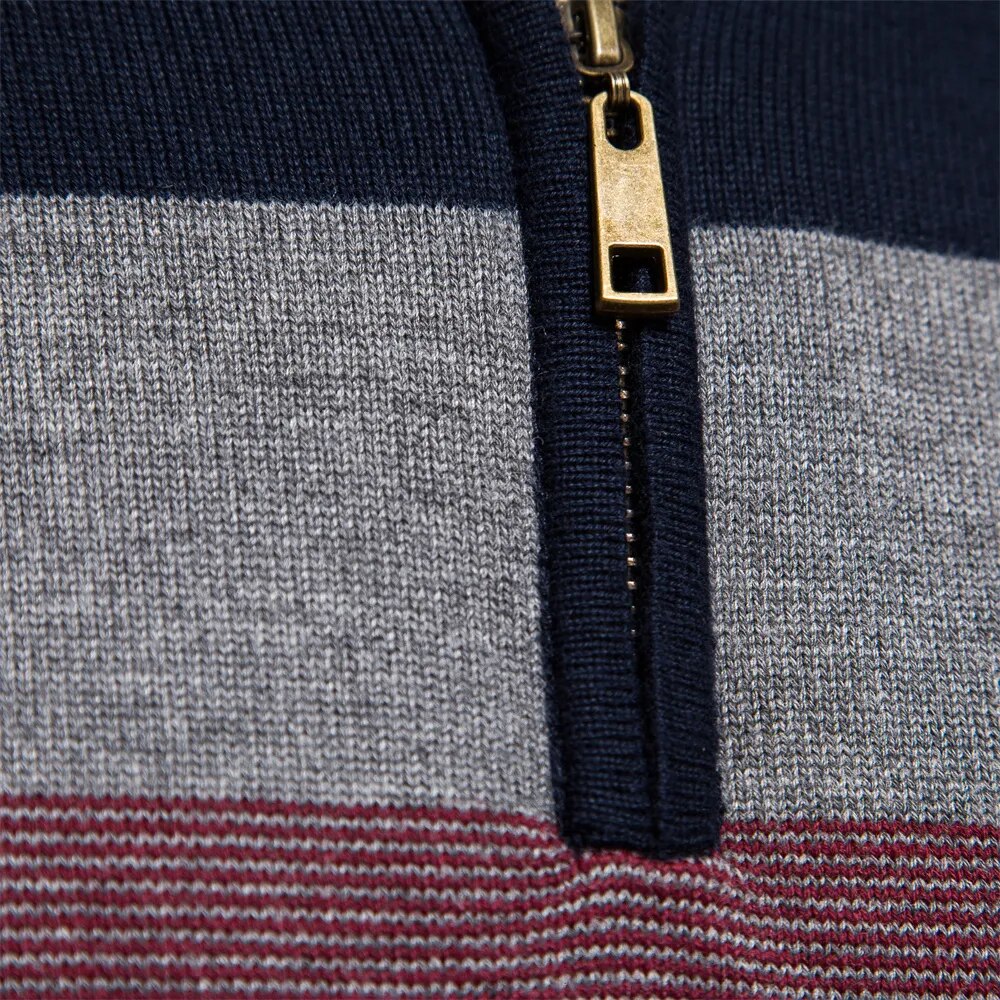 Men's Cotton Quarter-Zip Jumper – Striped Stretch Knit – view 10