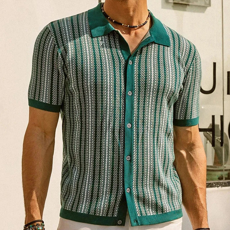 Men's Cotton Knit Shirt – Herringbone Button-Up for Smart Casual – view 4