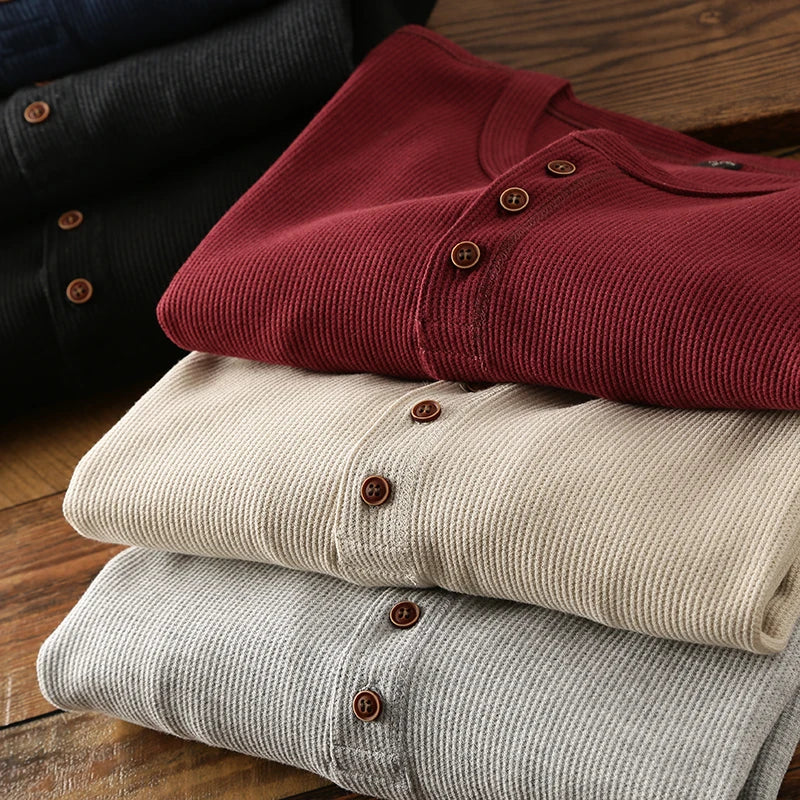 Men's Waffle-Knit Cotton Henley – Relaxed Weekend Layering Top – view 5