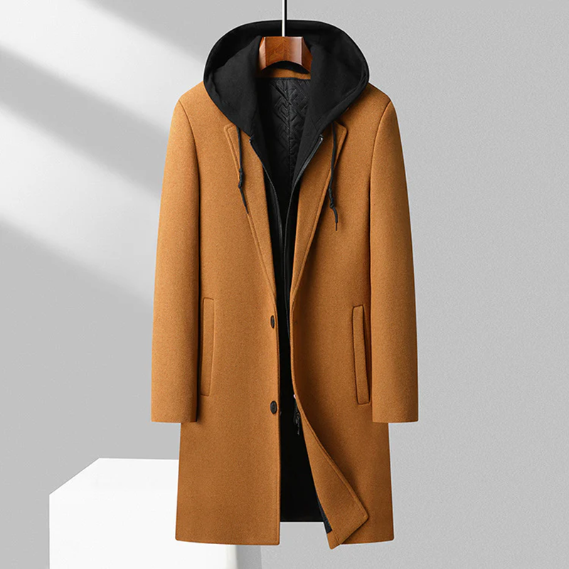 Men's Merino Wool Overcoat – Detachable Hood Winter Coat – view 2