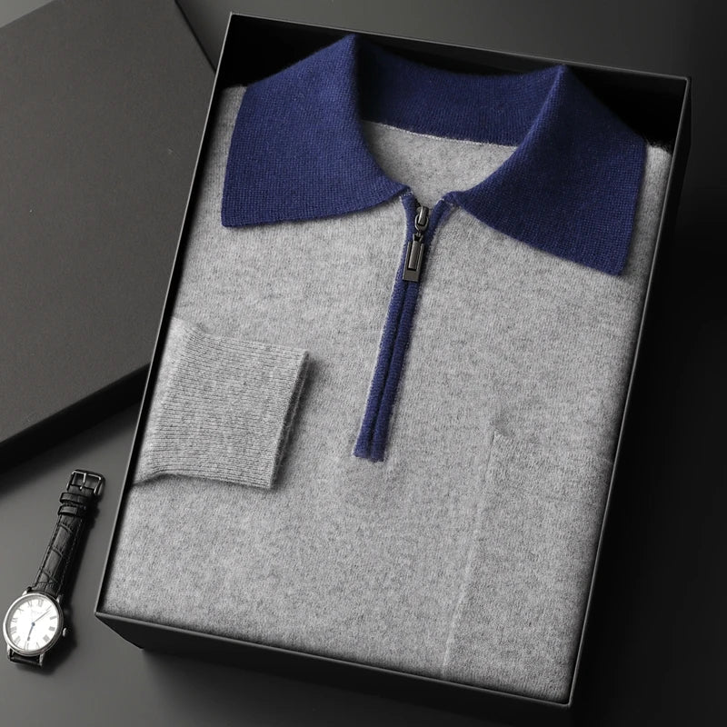 Men's Cashmere Half-Zip Polo Shirt – Contrast Collar Comfort – view 9