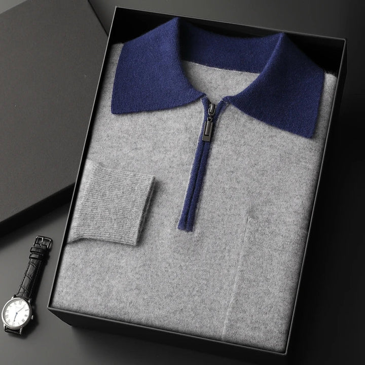 Men's Cashmere Half-Zip Polo Shirt – Contrast Collar Comfort – view 9