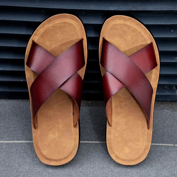 Men's Leather Slide Sandals – Cushioned Ergonomic Footbed – view 10