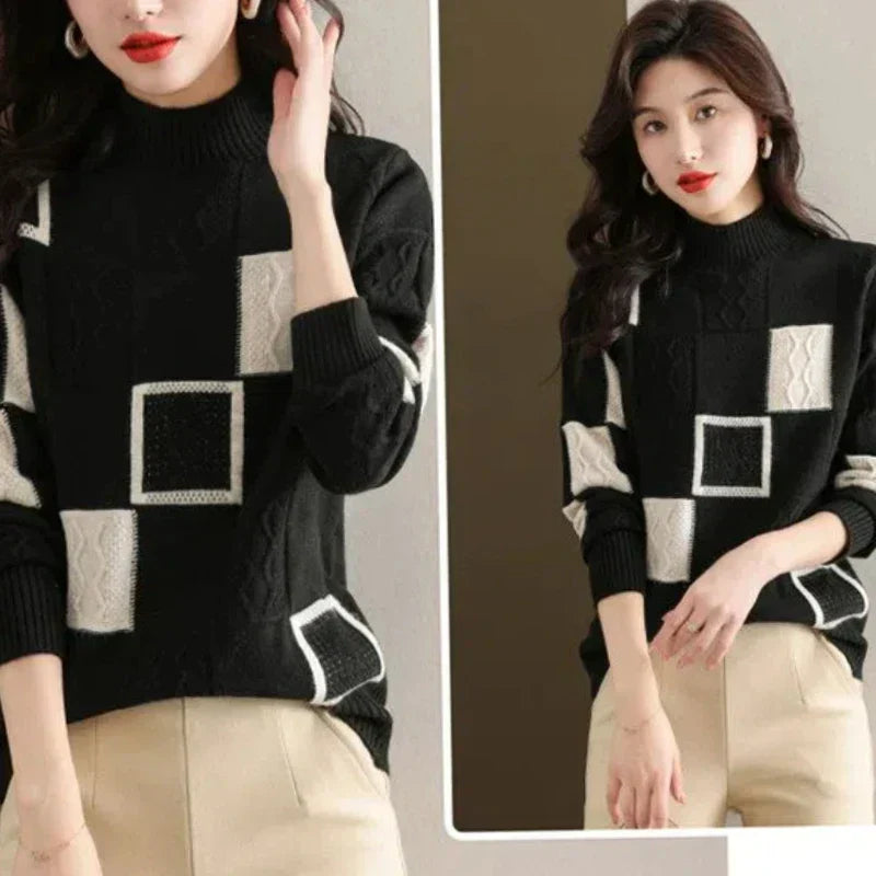 Women's Patchwork Knit Jumper – Cosy Textured Everyday Layer – view 5