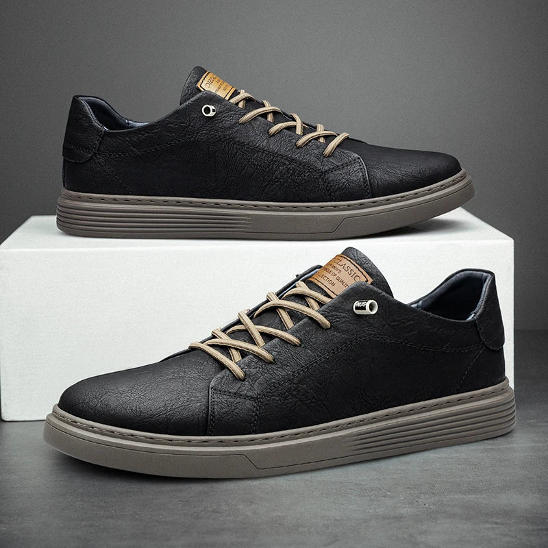 Men's Leather Low-Top Trainers – Cushioned Everyday Comfort – Black