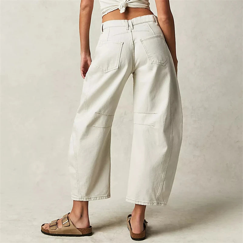 Women's Wide Leg Stretch Jeans – Relaxed Mid-Rise Ankle Length