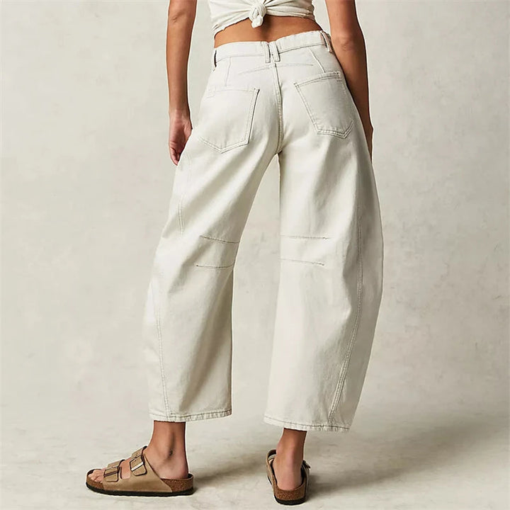Women's Wide Leg Stretch Jeans – Relaxed Mid-Rise Ankle Length