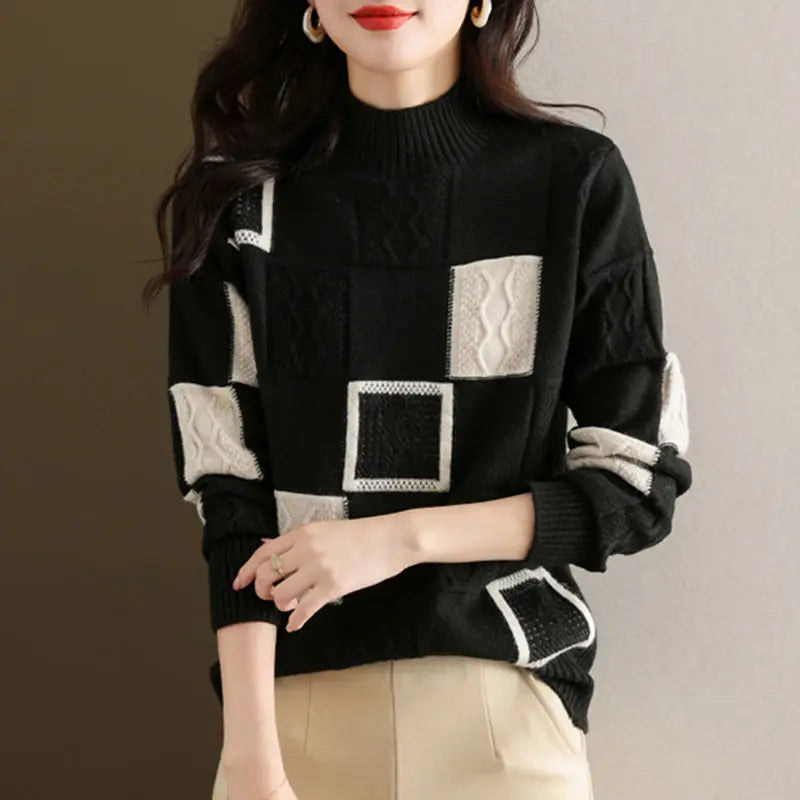Women's Patchwork Knit Jumper – Cosy Textured Everyday Layer – view 2